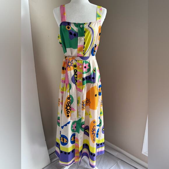 BANDIT AND THE BABE Women’s Colorful Dress‎ Maxi size Large w Belt Wearable Art - Picture 2 of 11